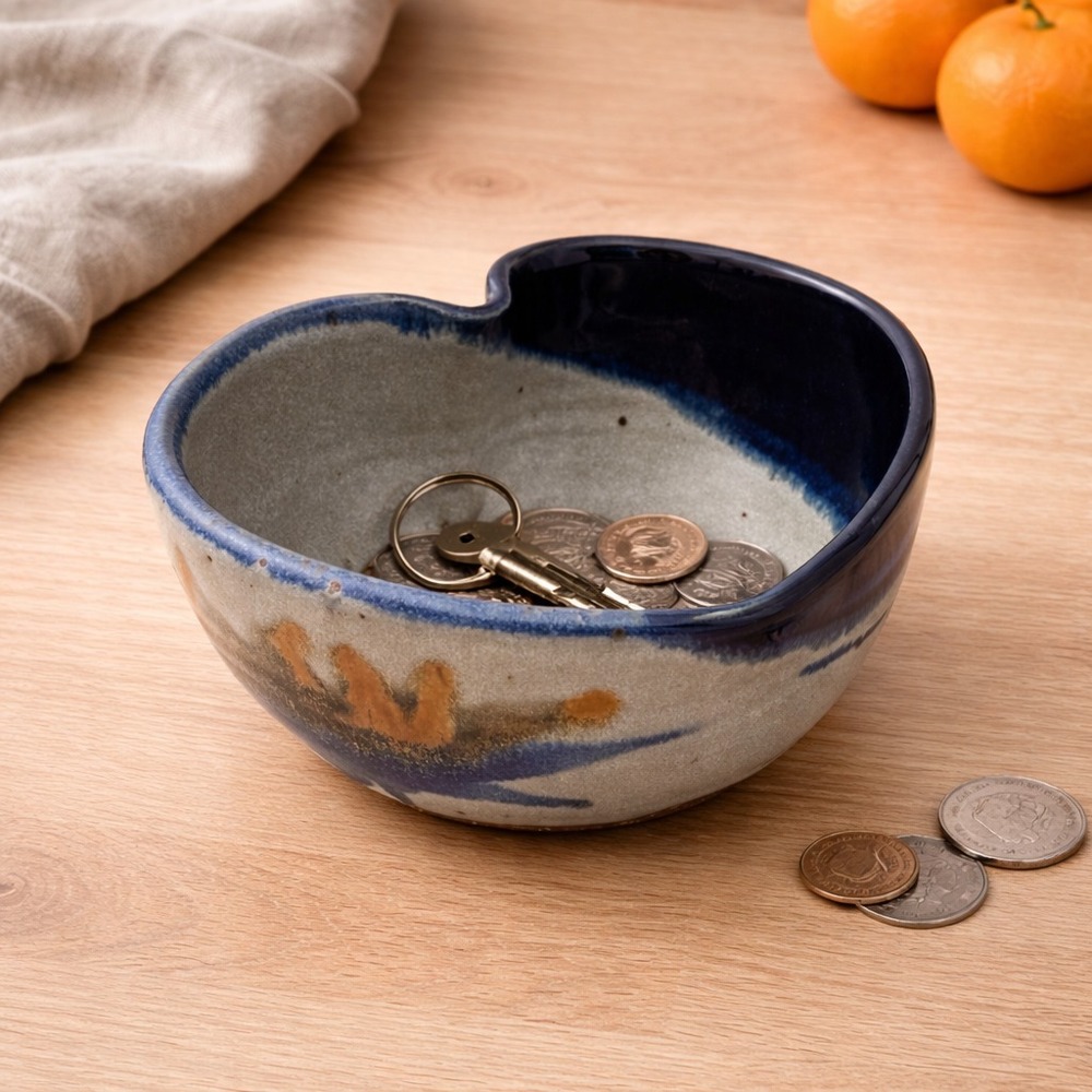 Studio‎ Pottery Heart Bowl Signed 2000 Blue Gray Handmade Dish Art Pottery - Picture 2 of 10